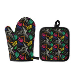 Colorful Dinosaur Fossil Pattern Print Oven Mitt And Pot Holder Set