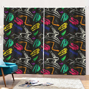 Colorful Dinosaur Fossil Pattern Print Pencil Pleat Curtains