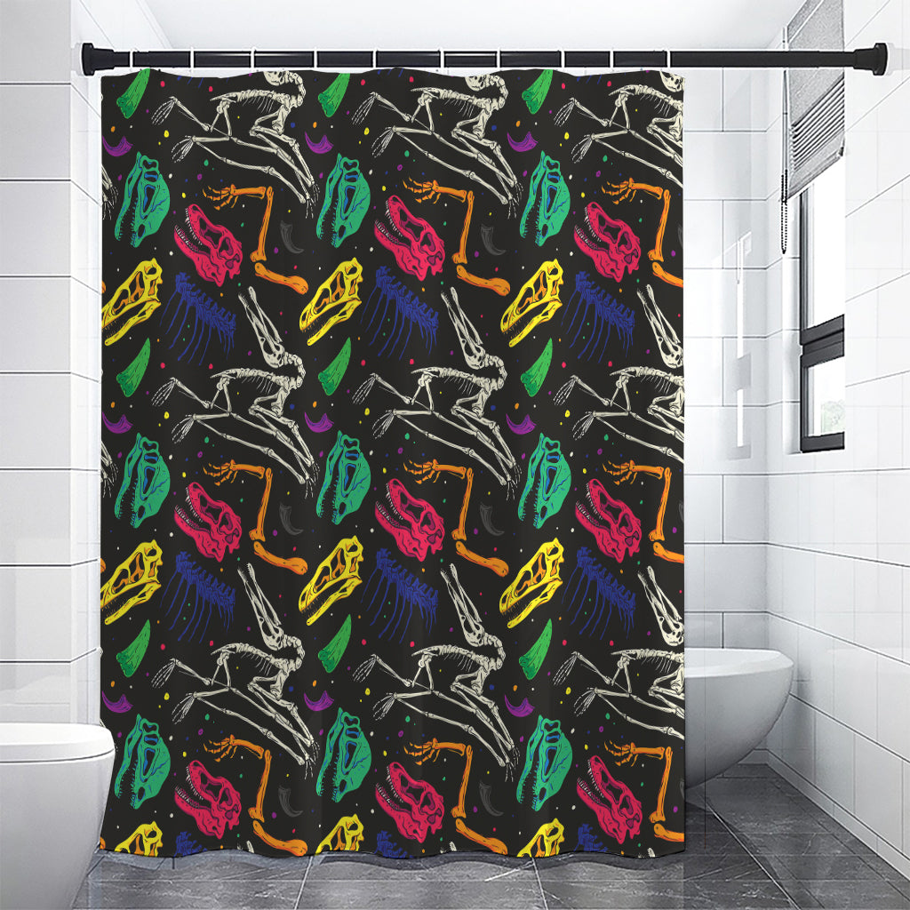 Colorful Dinosaur Fossil Pattern Print Premium Shower Curtain