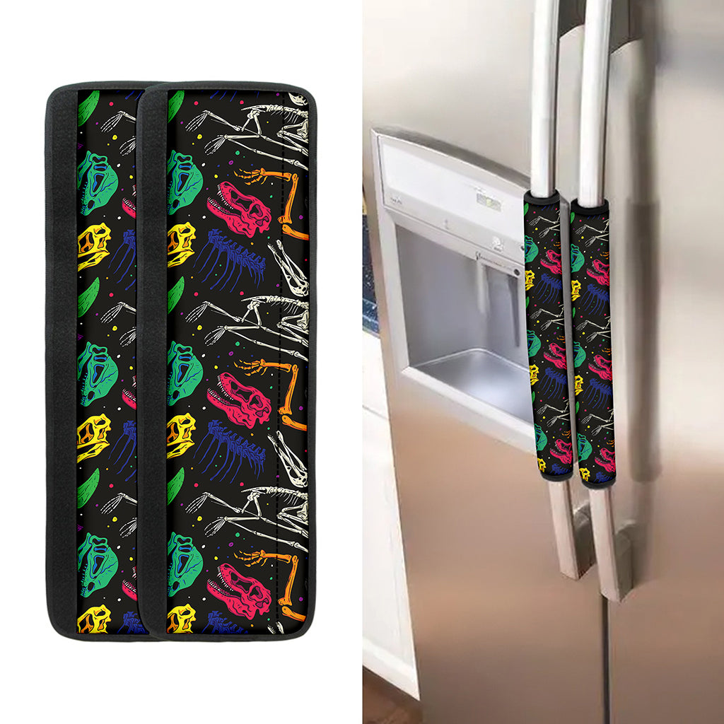 Colorful Dinosaur Fossil Pattern Print Refrigerator Handle Covers