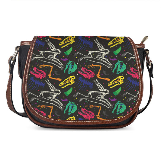Colorful Dinosaur Fossil Pattern Print Saddle Bag