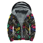 Colorful Dinosaur Fossil Pattern Print Sherpa Lined Zip Up Hoodie