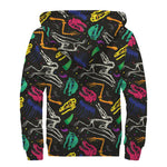 Colorful Dinosaur Fossil Pattern Print Sherpa Lined Zip Up Hoodie