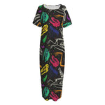 Colorful Dinosaur Fossil Pattern Print Short Sleeve Long Nightdress