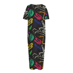 Colorful Dinosaur Fossil Pattern Print Short Sleeve Long Nightdress