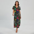 Colorful Dinosaur Fossil Pattern Print Short Sleeve Maxi Dress