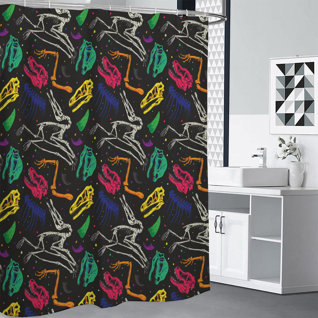 Colorful Dinosaur Fossil Pattern Print Shower Curtain