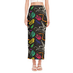 Colorful Dinosaur Fossil Pattern Print Side Slit Maxi Skirt