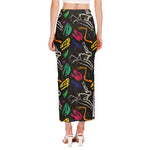 Colorful Dinosaur Fossil Pattern Print Side Slit Maxi Skirt