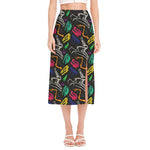 Colorful Dinosaur Fossil Pattern Print Side Slit Midi Skirt