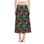 Colorful Dinosaur Fossil Pattern Print Side Slit Midi Skirt