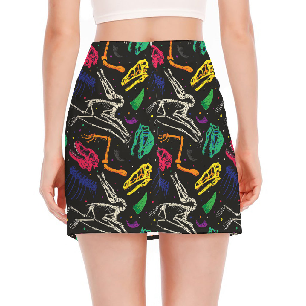 Colorful Dinosaur Fossil Pattern Print Side Slit Mini Skirt