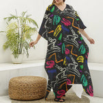 Colorful Dinosaur Fossil Pattern Print Silk V-Neck Kaftan Dress