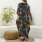 Colorful Dinosaur Fossil Pattern Print Silk V-Neck Kaftan Dress