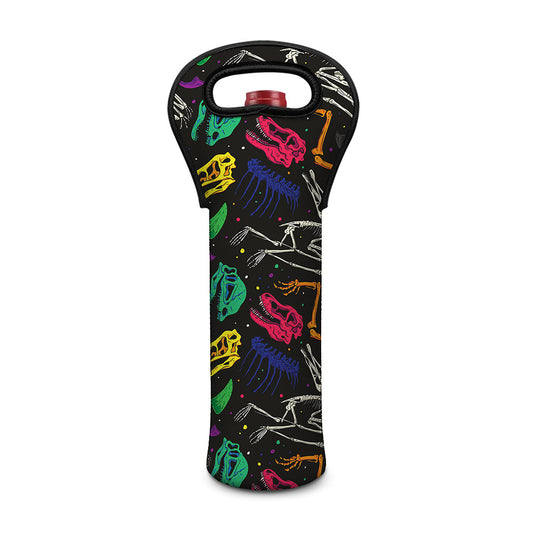 Colorful Dinosaur Fossil Pattern Print Single Neoprene Wine Tote