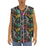 Colorful Dinosaur Fossil Pattern Print Sleeveless Baseball Jersey