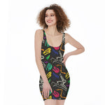 Colorful Dinosaur Fossil Pattern Print Sleeveless Bodycon Dress