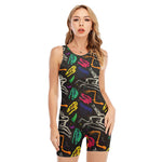 Colorful Dinosaur Fossil Pattern Print Sleeveless One Piece Swimsuit