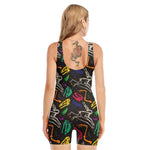 Colorful Dinosaur Fossil Pattern Print Sleeveless One Piece Swimsuit