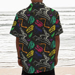 Colorful Dinosaur Fossil Pattern Print Textured Short Sleeve Shirt