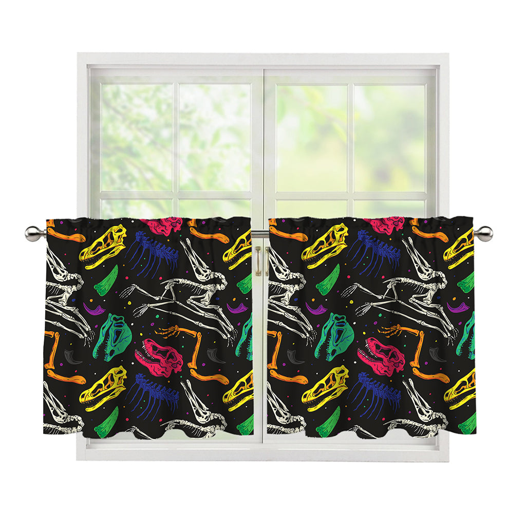 Colorful Dinosaur Fossil Pattern Print Tier Curtains