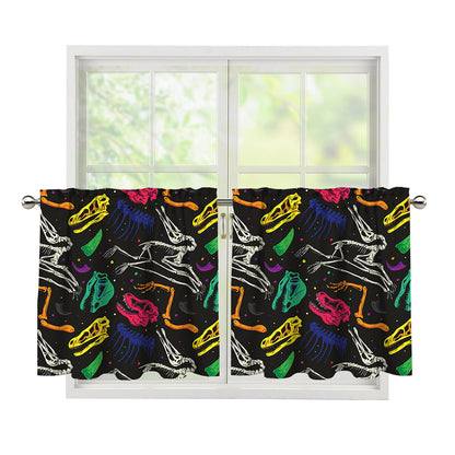 Colorful Dinosaur Fossil Pattern Print Tier Curtains