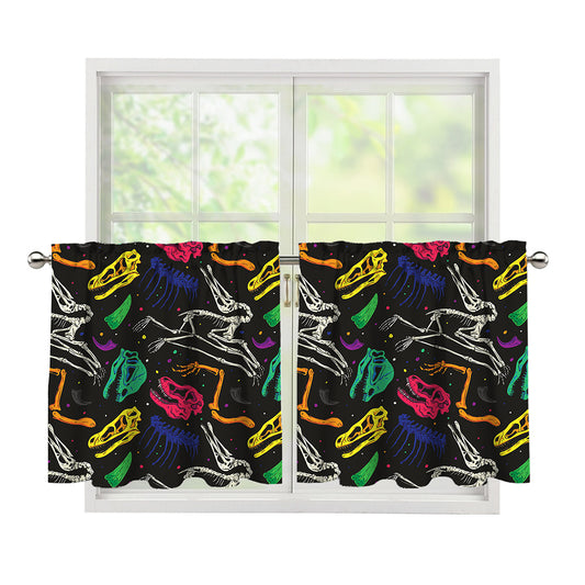 Colorful Dinosaur Fossil Pattern Print Tier Curtains