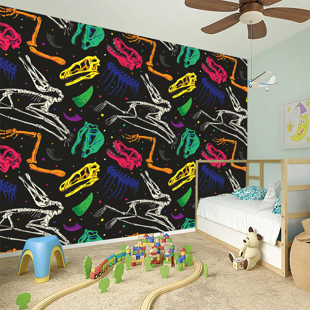 Colorful Dinosaur Fossil Pattern Print Wall Sticker