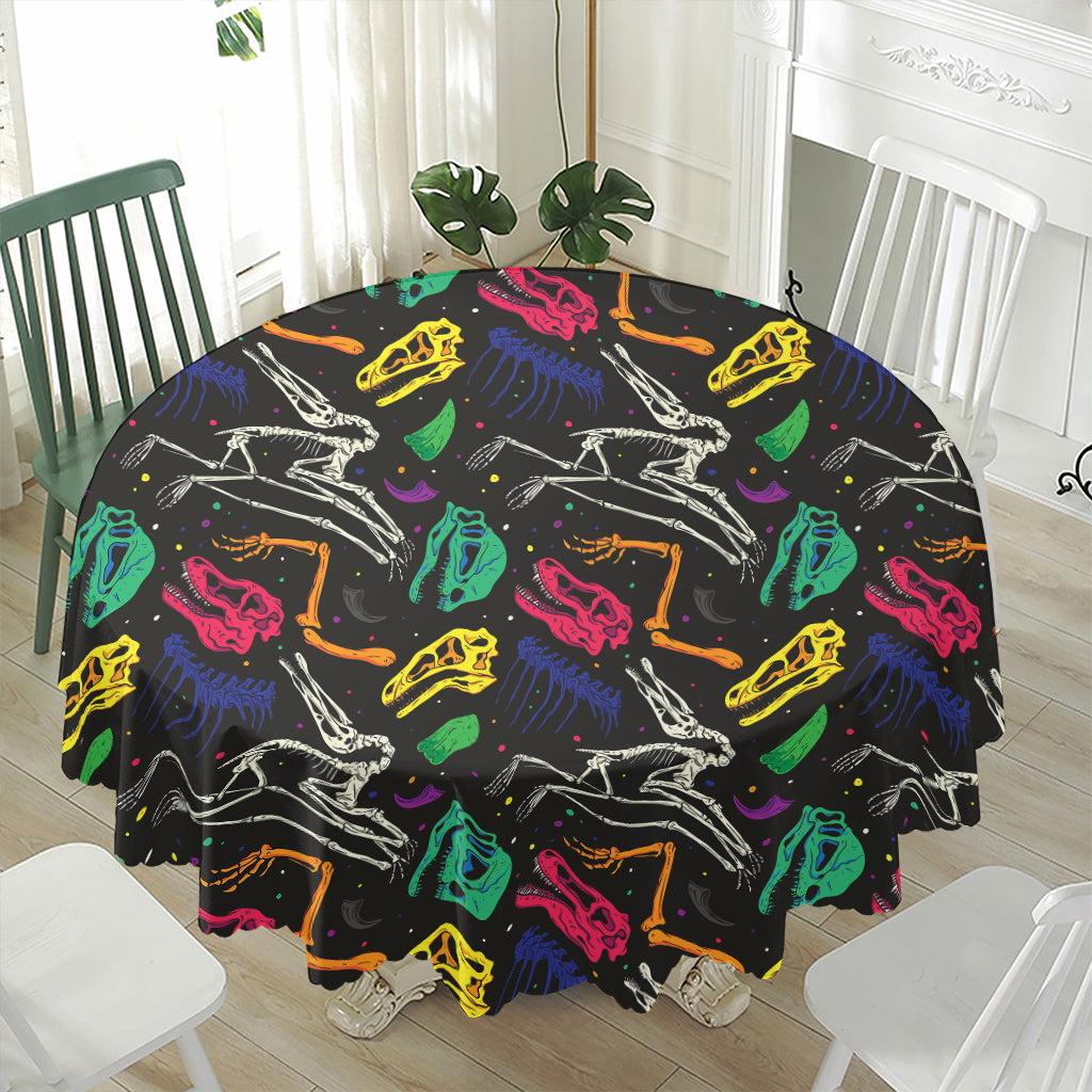 Colorful Dinosaur Fossil Pattern Print Waterproof Round Tablecloth