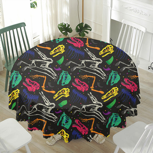 Colorful Dinosaur Fossil Pattern Print Waterproof Round Tablecloth