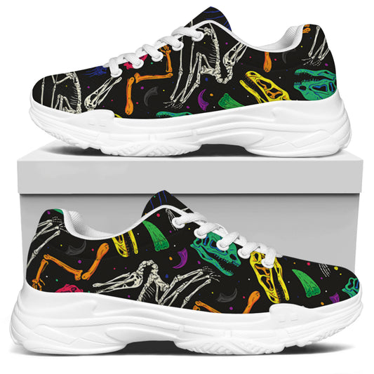 Colorful Dinosaur Fossil Pattern Print White Chunky Shoes