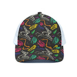 Colorful Dinosaur Fossil Pattern Print White Mesh Trucker Cap