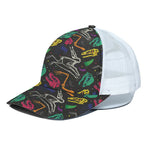 Colorful Dinosaur Fossil Pattern Print White Mesh Trucker Cap