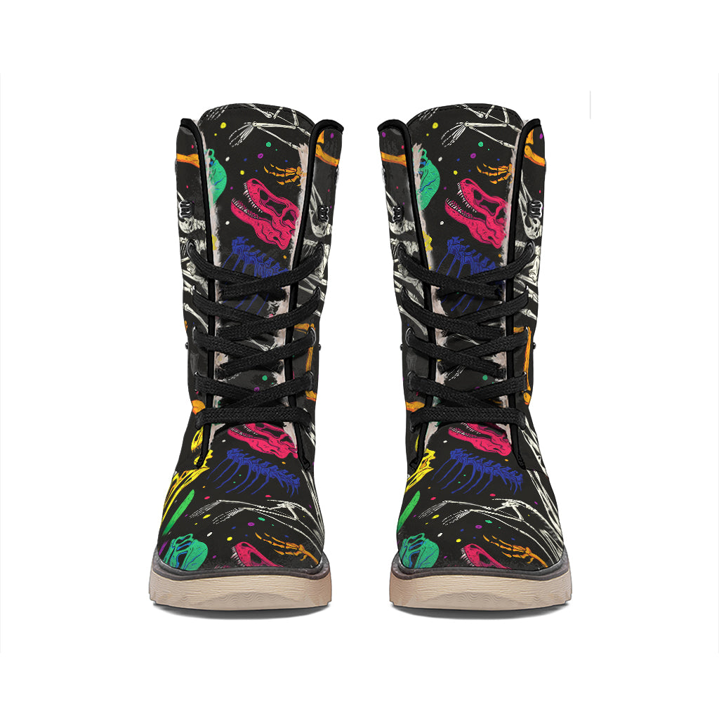 Colorful Dinosaur Fossil Pattern Print Winter Boots