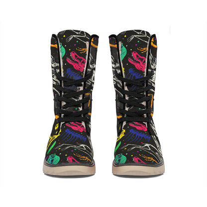 Colorful Dinosaur Fossil Pattern Print Winter Boots