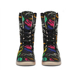 Colorful Dinosaur Fossil Pattern Print Winter Boots
