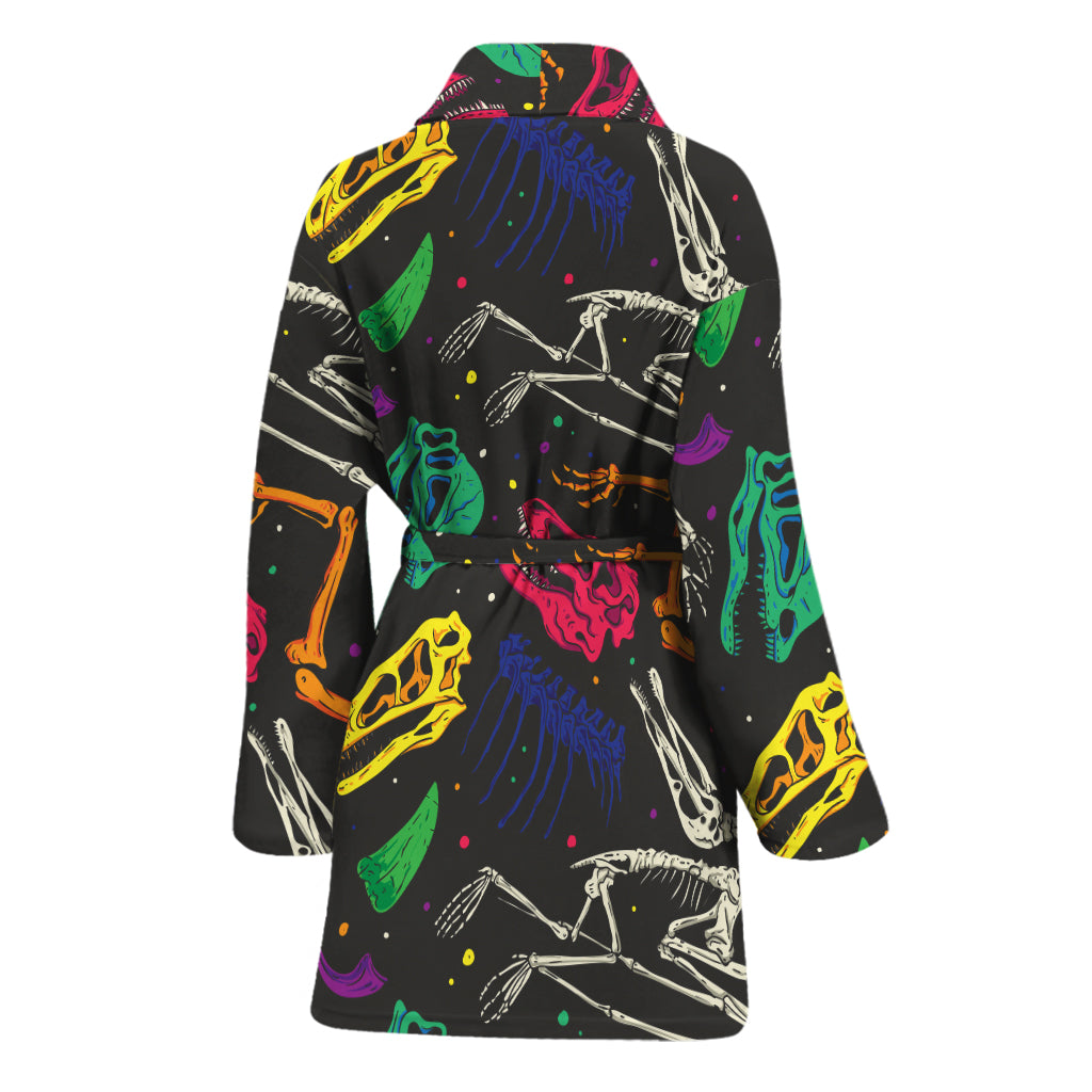 Colorful Dinosaur Fossil Pattern Print Women's Bathrobe
