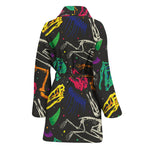 Colorful Dinosaur Fossil Pattern Print Women's Bathrobe