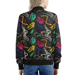 Colorful Dinosaur Fossil Pattern Print Women's Bomber Jacket