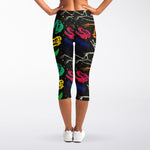 Colorful Dinosaur Fossil Pattern Print Women's Capri Leggings
