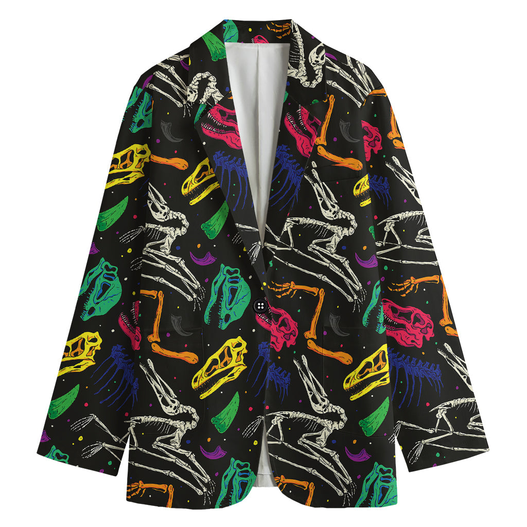 Colorful Dinosaur Fossil Pattern Print Women's Cotton Blazer
