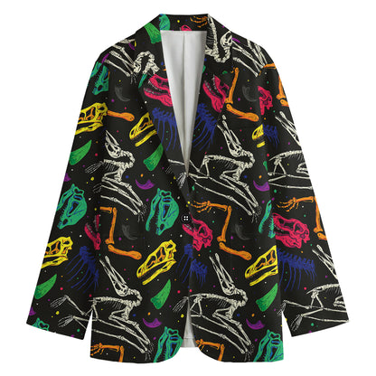 Colorful Dinosaur Fossil Pattern Print Women's Cotton Blazer