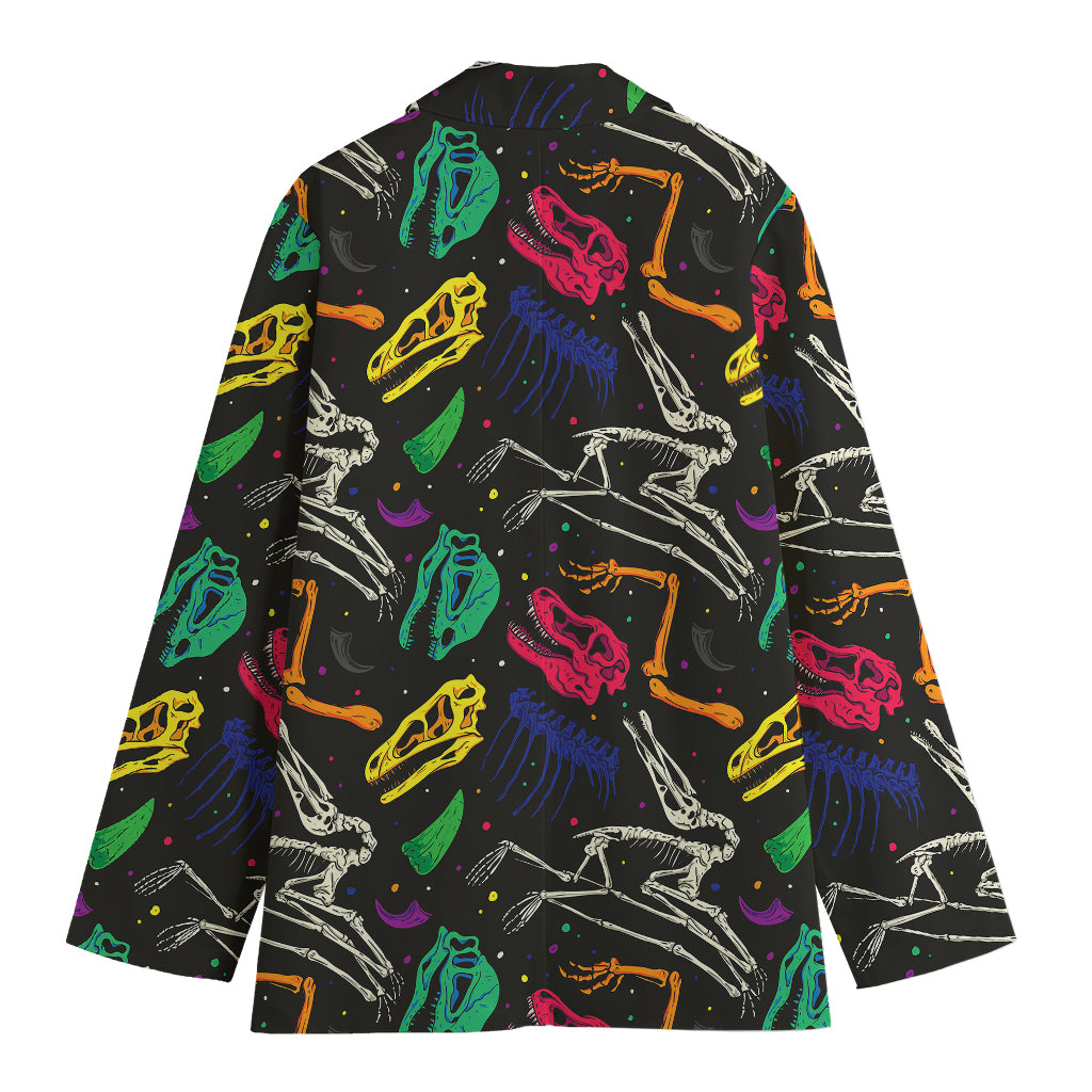 Colorful Dinosaur Fossil Pattern Print Women's Cotton Blazer