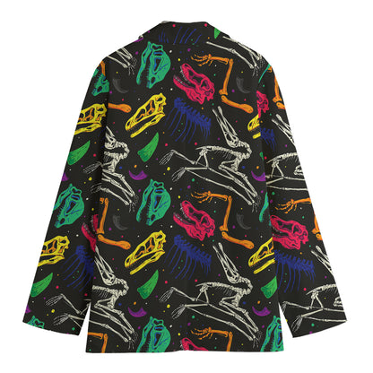 Colorful Dinosaur Fossil Pattern Print Women's Cotton Blazer