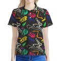 Colorful Dinosaur Fossil Pattern Print Women's Polo Shirt