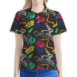 Colorful Dinosaur Fossil Pattern Print Women's Polo Shirt