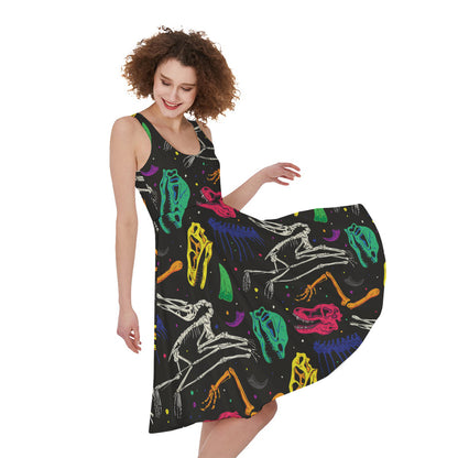 Colorful Dinosaur Fossil Pattern Print Women's Sleeveless Dress