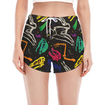Colorful Dinosaur Fossil Pattern Print Women's Split Running Shorts