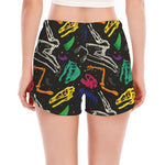Colorful Dinosaur Fossil Pattern Print Women's Split Running Shorts