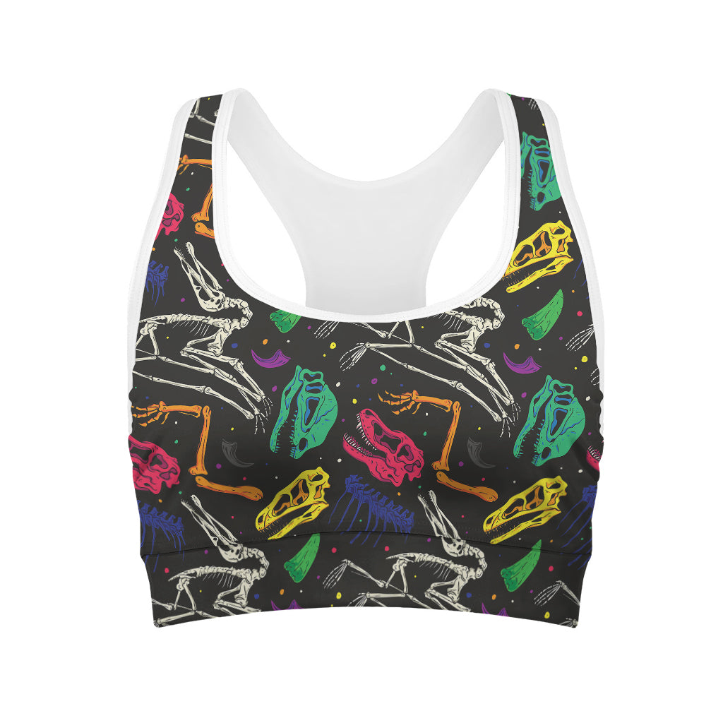 Colorful Dinosaur Fossil Pattern Print Women's Sports Bra